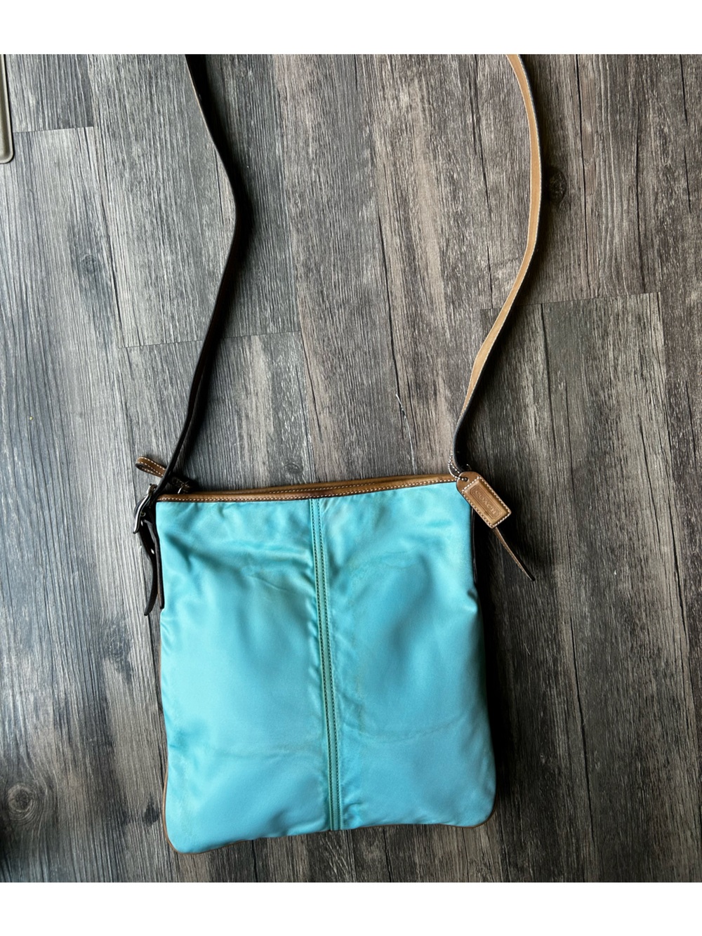 Coach Vintage File Turquoise Crossbody Bag with Tan Trim very Rare 2003 - Picture 7 of 15